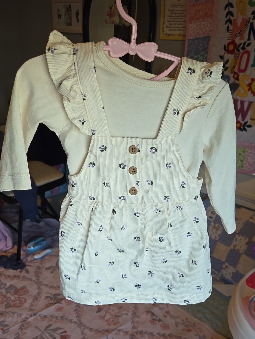 Carter's Cream And Purple Floral Button-Front Dress & Top Set